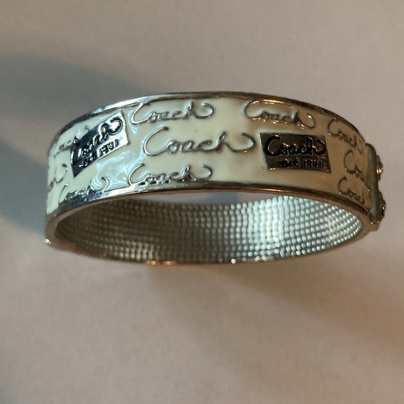 Coach Silvertone and Off-White Enamel Bangle Bracelet - Picture 3 of 9